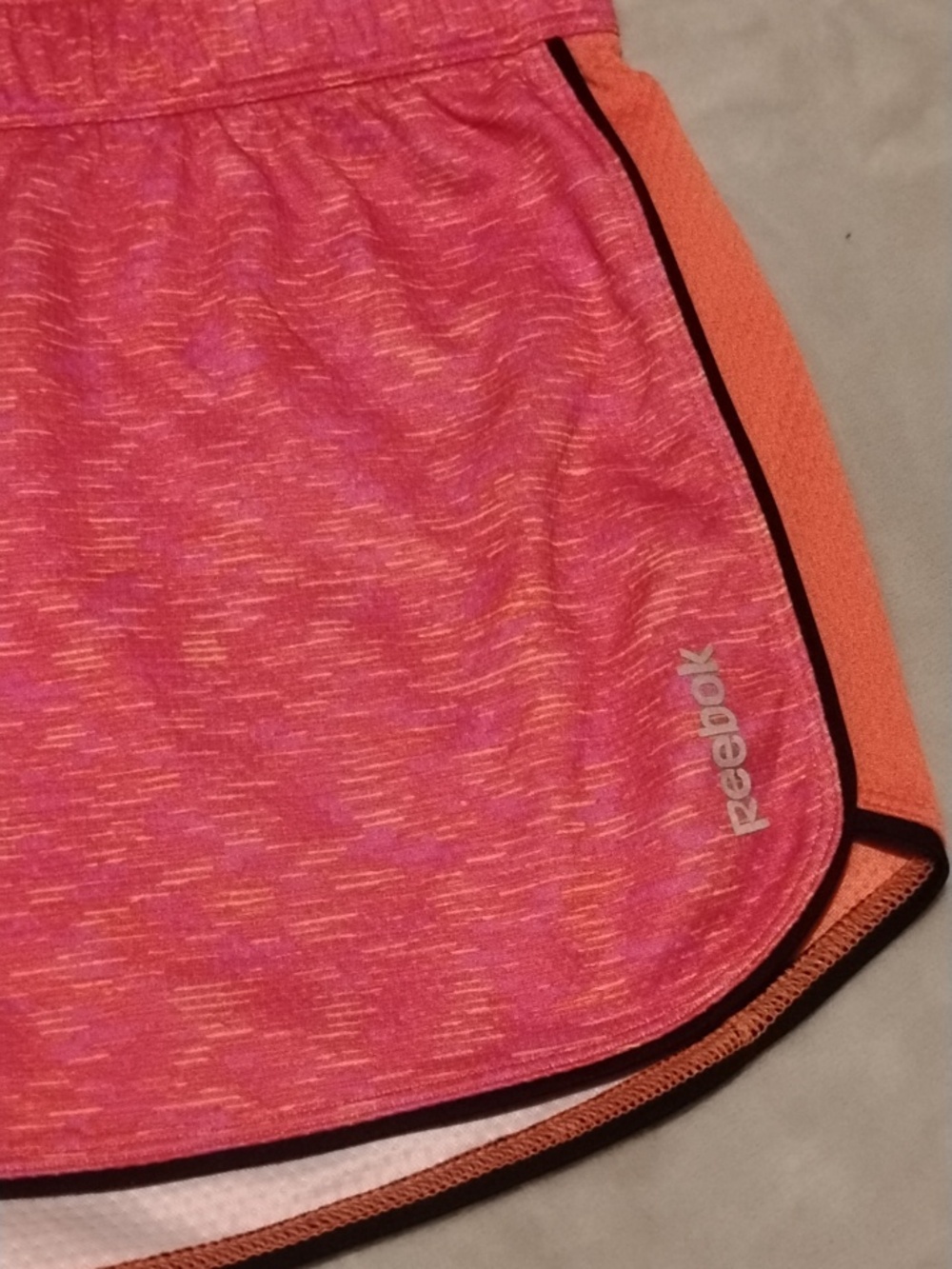 Reebok Pink-Orange Heather Athletic Shorts with Contrast Trim